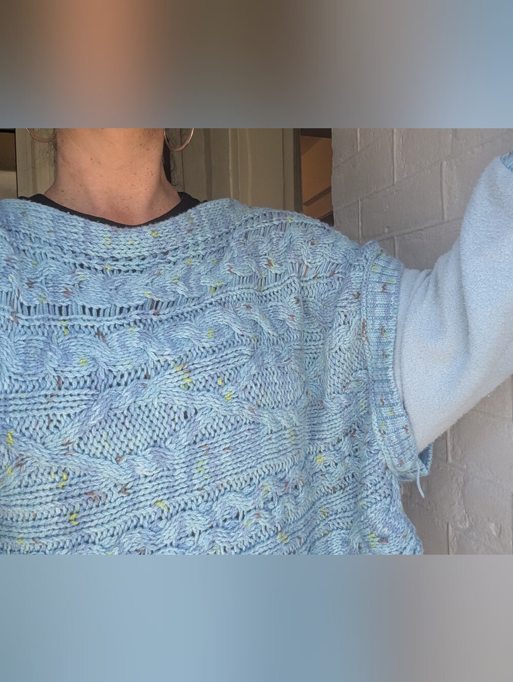 Free People Oversized Speckled Light Blue Cable Knit Sweater Women's Size Large - Picture 16 of 16